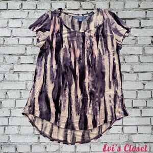 Simply Vera VeraWang Women's Pink Black Tie-Dye Short Sleeve T-Shirt Petite/Med